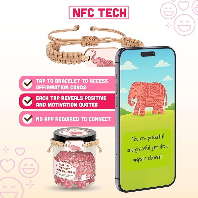 60 Emotional Support Elephant Affirmation Cards Jar, Positive Elephant Gifts, Elephant Stress Relief Gifts, Elephant Themed Gifts, Women Gifts Unique, Teen Girl Birthday Gifts