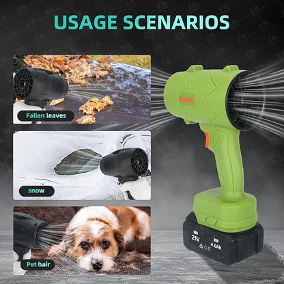 Cordless Leaf Blower Dust Cleaner Handheld Electric Air Duster Jet Dry Mini Blower Turbo Fan for Cars Computer Lawn Care, Patio Cleaning by 2PCS Batteries (Green)