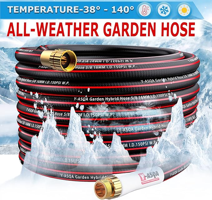 YASQA Heavy Duty Garden Hose 100 ft 5/8 Inch, Contractor's Leak Proof Durable No Kink Easy Coil Flexible Hose Black & water hose 100ft