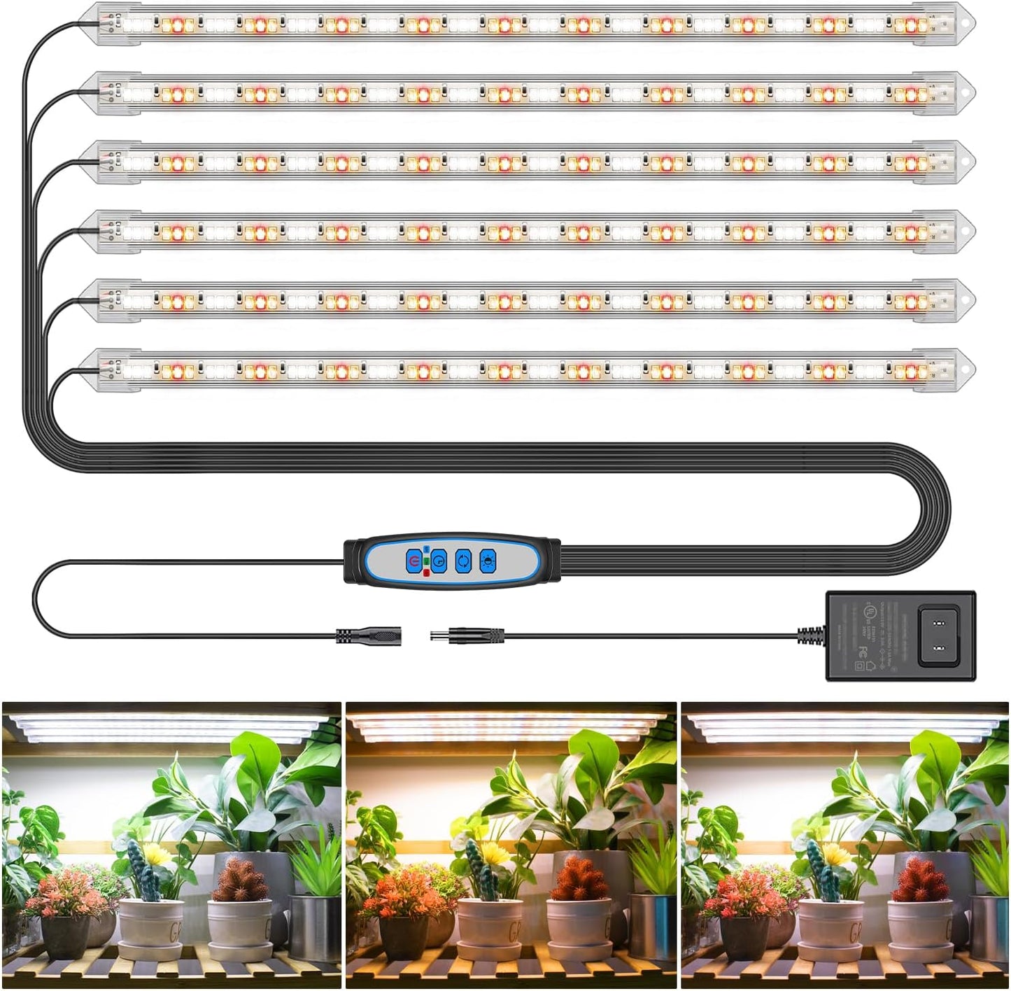 LED Plant Grow Light Strip, 36W 360 LEDs Grow Lights for Indoor Plants Full Spectrum with 6/12/16H Timer, 660nm/3000K/6000K Sunlike Grow Lamp for Seeds Starting Hydroponics Succulents