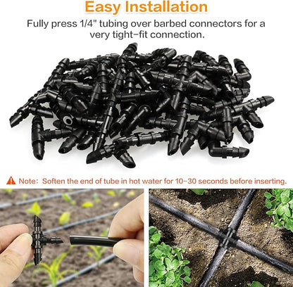 Drip Irrigation Cross Fittings: 45 Pieces Barbed 4-Way Cross Irrigation Parts with Sharp End Fits for 1/4 Inch Drip Tubing Line Tee Connectors for Garden Lawn