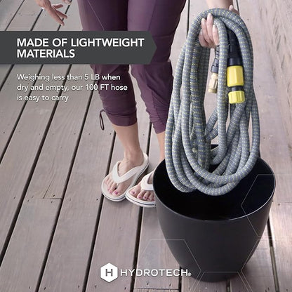 HydroTech 100 ft Expandable Garden Hose with Patented Force Control Technology - 5/8" No-Kink Flexibility, Lightweight Hose for Lawn, Garden, Car Washing, Deck and Patio Cleaning