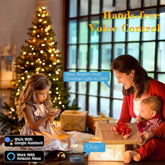 Brizled Smart Christmas Lights, 98.4FT 300 LED Color Changing Christmas Lights with APP/Voice Control, Warm White & Multicolor Fairy String Light Music Sync Xmas Tree Light for Indoor Outdoor Decor