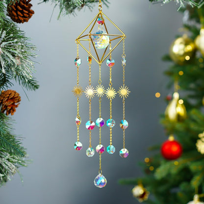 HDCRYSTALGIFTS Crystal Prisms Suncatcher for Window Hanging Gold-Plated Crystal Sun Catcher Indoor Window Rainbow Maker Home Garden Decoration