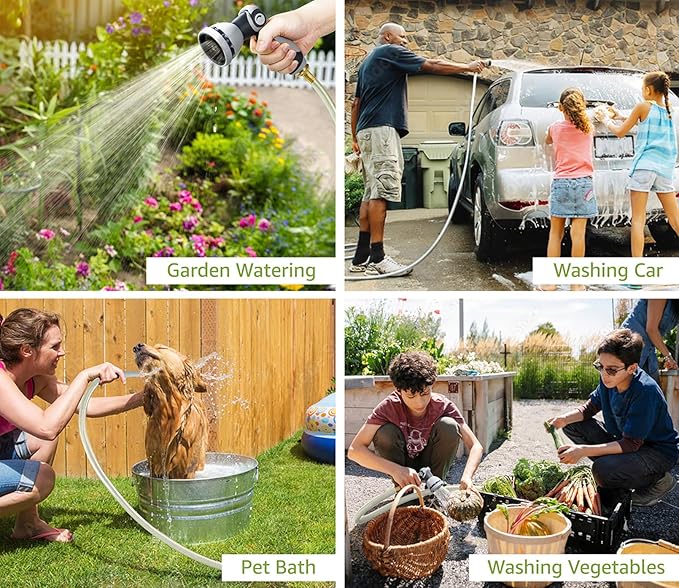 Tuyeho Retractable Garden Hose Reel 130 FT, Wall Mount Heavy Duty Water Hose Reels with Automatic Slow Rewind System, Outdoor Hoses Reel with 2 Hose Nozzles for Garden Watering, Car Wash, Pet Shower