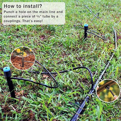 MIXC 100PCS Drip Emitters Fan Shape with Stake Water Flow Adjustable for 1/4 inch Irrigation Tube Hose, 360 Degree Sprayer Perfect for Irrigation System Watering Kits for Garden Patio Lawn Flower Bed