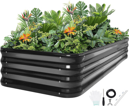 5-in-1 Adjustable Raised Garden Bed Kit | Galvanized Planter Boxes for Vegetables, Flowers | 12" Tall, Multiple Sizes (8x3x1ft, 9x2x1ft, 10x1x1ft, 6x5x1ft, 7x4x1ft) | Outdoor Metal Raised Bed, Grey