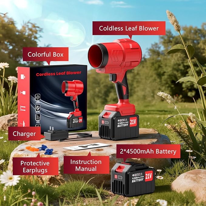Electric Leaf Blower Cordless with 2*4500mAh Batteries and Charger,1,500,000RPM High-Speed Brushless Motor, 685CFM Battery Powered Handheld Leaf Blower,Lightweight Turbo Blower for Yard, Patio,Garage