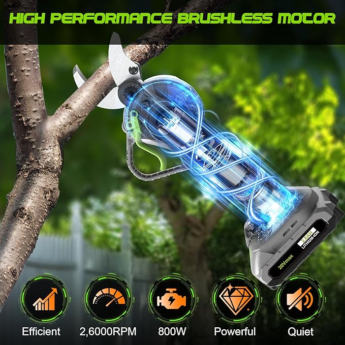 2 In 1 Pole Pruning Shears Cordless, Electric Pruning Shears with LCD Display, 8.8ft Extendable Pole for Tree Trimming, with 2 Pack 2000mAh Batteries and Goggles