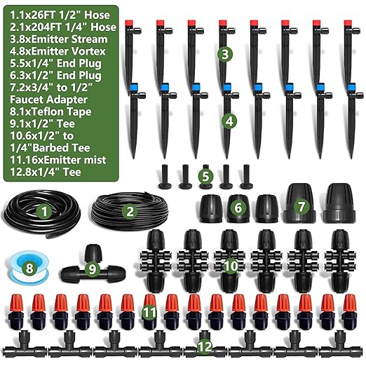 230FT Watering System for Outdoor Plants, Quick-Connect Garden Drip Irrigation Kits with 1/2" & 1/4",Hose Irrigation Equipment, Adjustable Nozzles & Sprinklers for Yard, Greenhouse,Raised Bed,Lawn