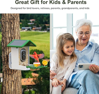 Smart Bird Feeder with Camera: Solar Powered Birdhouse with AI Recognition, Wireless Bird House with Camera for Outdoor, Unique Birthday Gifts for Mom Dad