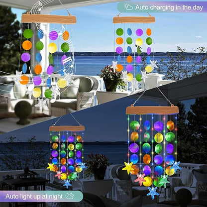 Toodour Solar Wind Chimes for Outside, Birthday Gifts for Women Mom Grandma, Waterproof 2 Modes Shells Solar Powered Outdoor Lights for Patio Holiday Garden Porch Yard Outdoor Decor - Multicolor