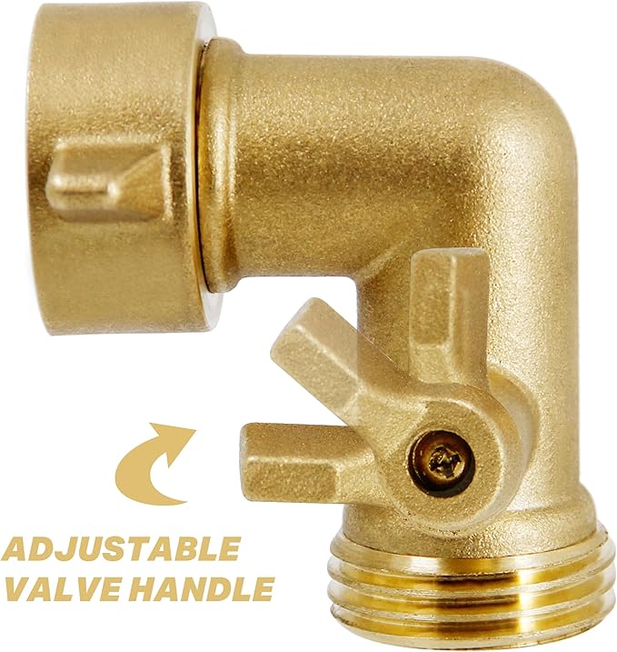 Twinkle Star 90 Degree Garden Hose Elbow with Shut Off Valve 2 Pack, 3/4" Heavy Duty Hose Adapter with 2 O-rings, Solid Brass Gooseneck Garden Hose Connector