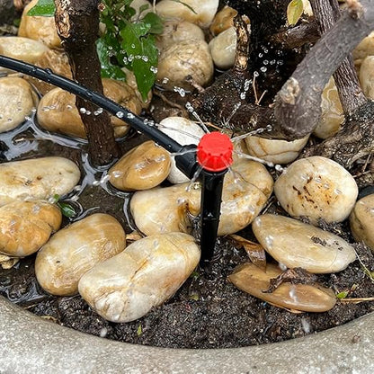 100PCS Drip Irrigation Emitters, Kalolary Adjustable 360 Degree Water Flow Drippers Emitters for 1/4" Drip Irrigation System Tubing, Garden Irrigation Drippers for House Garden Flower beds(Red)