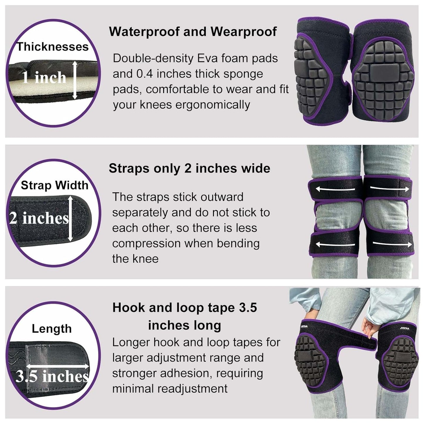 Gardening Knee Pads for Men/Women, Adult Knee Cushion with Straps for Scrubbing Floors, Safety Kneeling Pads for Roofing Housekeeping Working, Flooring Knee Pad for Kneeling Crawling, Purple L (1 Pair)
