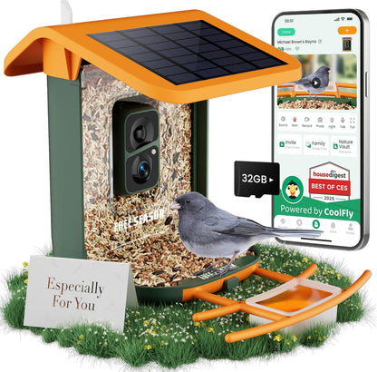 Smart Bird Feeder with Camera, Solar Powered, Free AI Identify Auto Video Capture & 2K HD Video Bird Feeders for Outdoors with SD Card, Gift for Birdlover