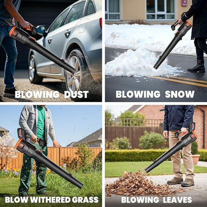 Electric Leaf Blower Cordless - Low-Noise Brushless Motor Leaf Blower with 2 Speed Mode & Ergonomic Handle Design, Portable Lightweight Blowers for Lawn Care, Yard & Patio Cleaning, Snow, Dust