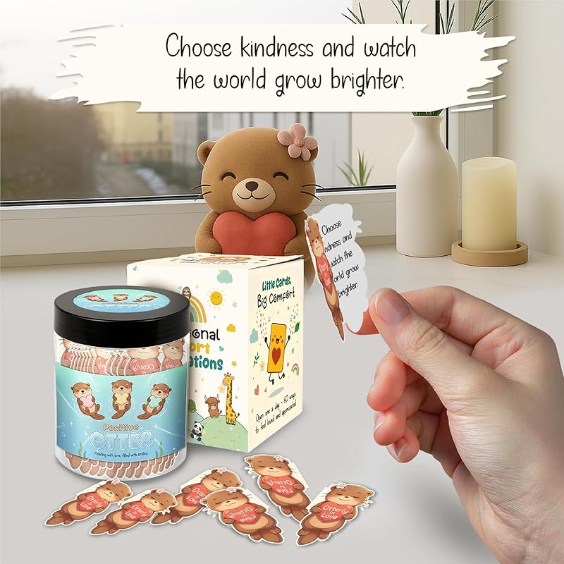 Positive Otter Jar With 60 Daily Affirmation Cards – Emotional Support Otter Gifts – Stress Relief Cute Mini Otter Decor – Fun Gifts For Teens Girls Boys – Inspirational Otter Birthday Card