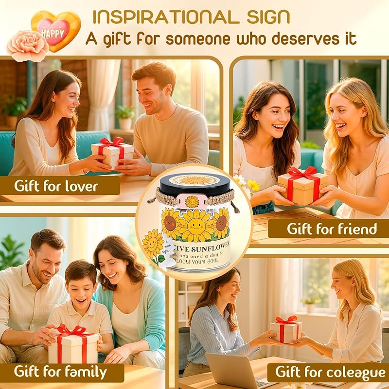 60 Positive Sunflower Cards Jar, Affirmation Cards For Women, Emotional Support Sunflowers, Sunflower Gifts For Women, Mom, Sunflower Gifts, Sunflower Themed Gift