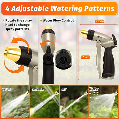AUTOMAN Garden Hose Nozzle - 100% Metal High Pressure Spray Nozzle, Adjustable Spray Patterns, Labor-Saving, Heavy Duty for Garden Watering, Car Washing, Window Cleaning, Pets Showering