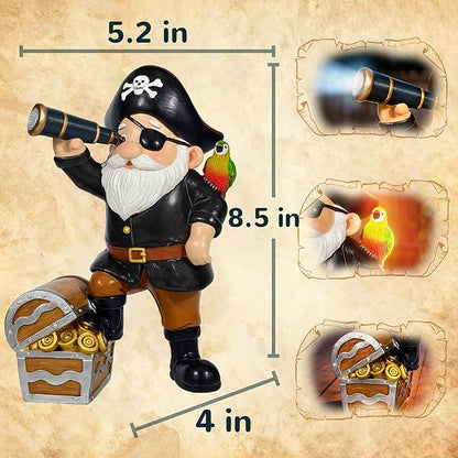 Solar Pirate Gnome Statue – Whimsical Outdoor Garden Decor for Yard, Patio, Lawn, Backyard – Ideal Gift for Women, Garden Lovers, Moms, Birthdays
