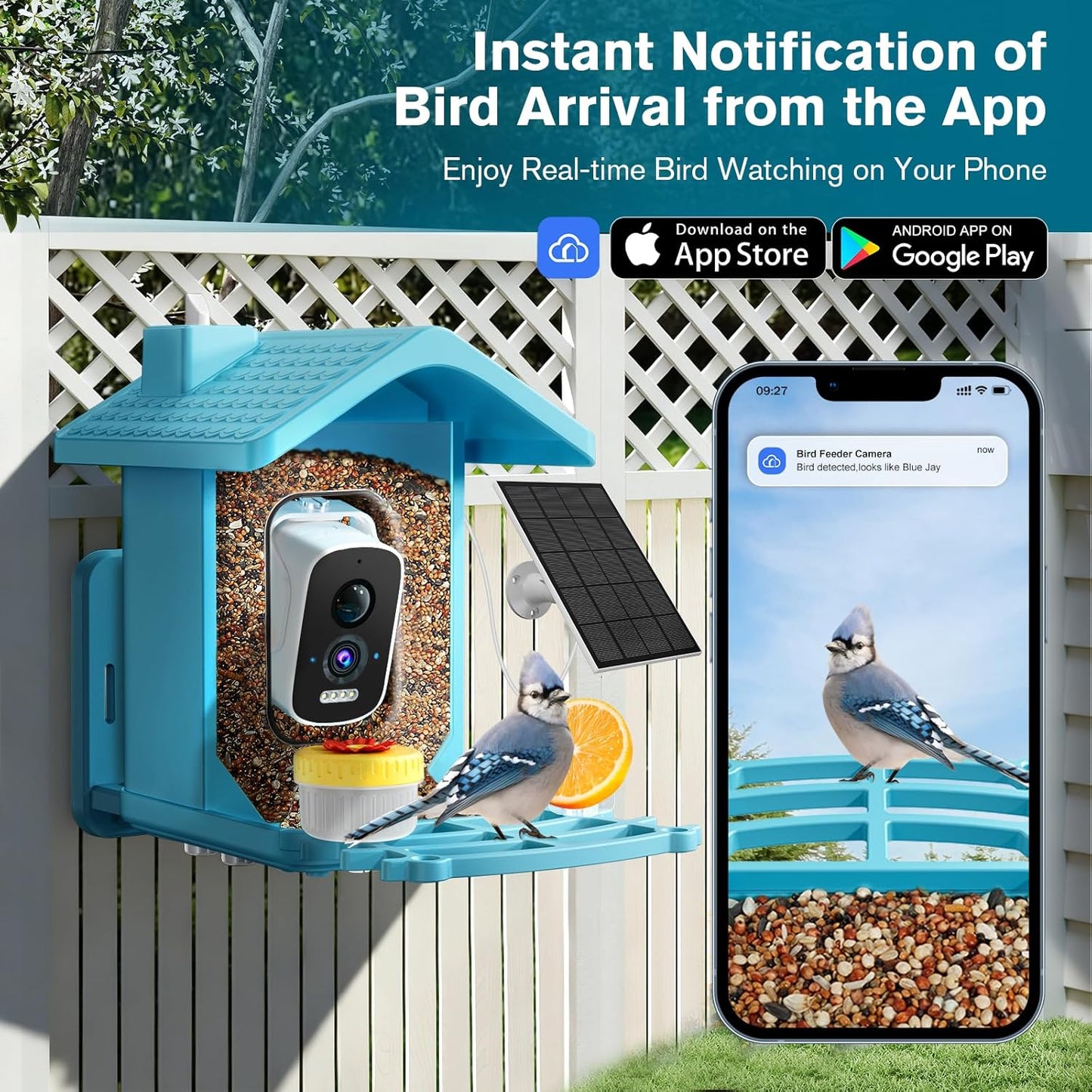 Smart Bird Feeder with Camera Solar Powered, AI Birds Species Identification, 2.5k HD Video Bird House with Camera for Outside, Weatherproof Design Ideal Gifts for Bird Lovers, Blue