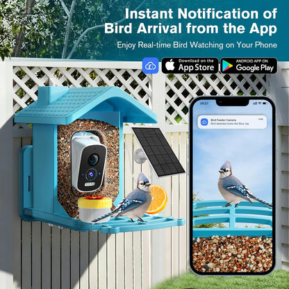 Smart Bird Feeder with Camera Solar Powered, AI Birds Species Identification, 2.5k HD Video Bird House with Camera for Outside, Weatherproof Design Ideal Gifts for Bird Lovers, Blue