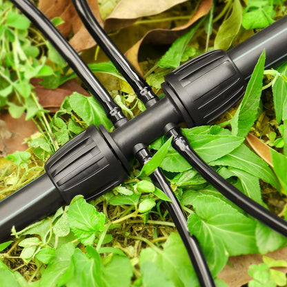 Drip Irrigation Fittings for 1/2 Inch to 1/4 Inch Tubing Reducing Tee：1/2" (1/2" ID x 0.65" OD) to 1/4" Anti-Drop Locked Nut Barbed Reducer 6 Way Tee Connectors (12 Pack)