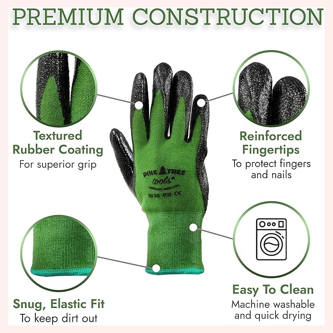 Pine Tree Tools Bamboo Gardening Gloves – Rubber Coated, Touchscreen Friendly, Breathable & Lightweight – for Men & Women