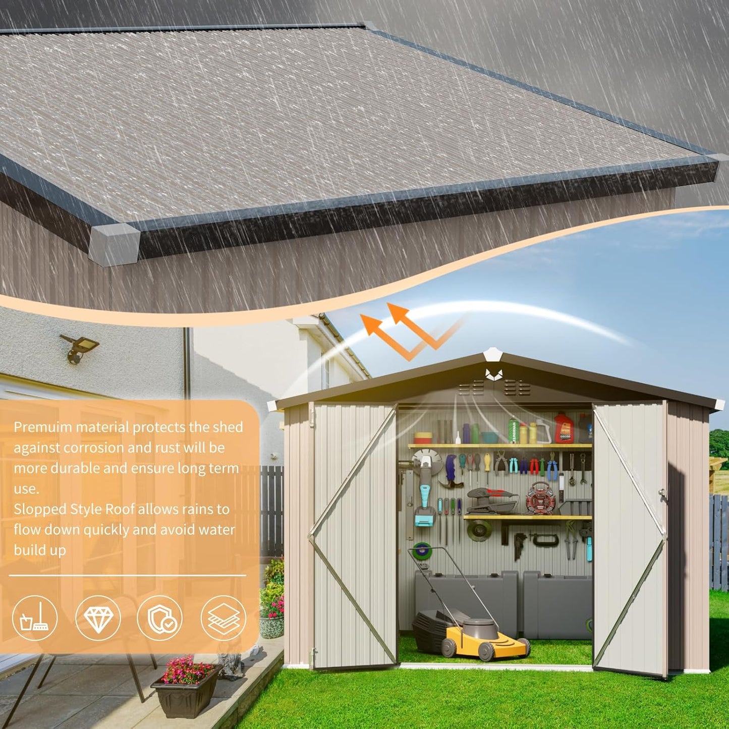 10x8 FT Outdoor Storage Shed,Metal Tool Sheds,Waterproof Outside Storage Shed,Large Storage Building with Lockable Door