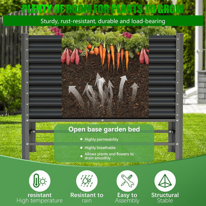 Doniks 2PCS Raised Garden Bed with Legs, 48×24×37in Large Outdoor Metal Galvanized Garden Planting Box,900lb Capacity for Vegetables Lawn Green Flowers, Fruits, Terrace