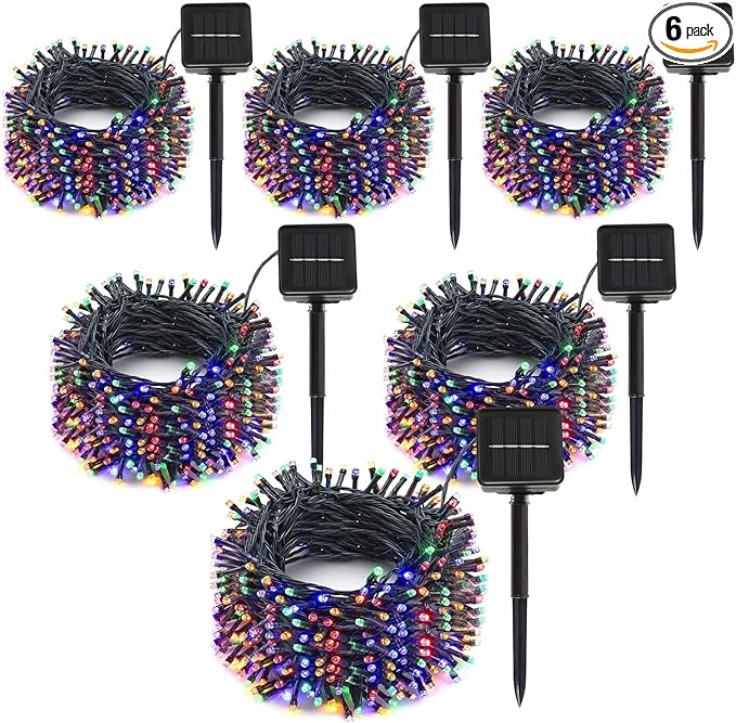 6-Pack Solar String Lights, 600 LED Extra-Long 236Ft Solar Christmas Lights Outdoor Waterproof, 8 Modes Multicolor Led Outdoor Light for Garden, Patio, Wedding, Christmas Decorations