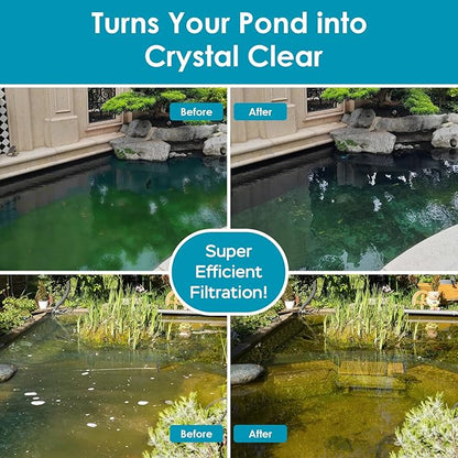 AquaMiracle All-in-1 Pond Fountain Kit 850GPH with 3-Spray Patterns Pond Filters System for Outdoor Ponds with Auto-Color LED & U - V Light to Clean Green Water Fountain Pump for 500-750 Gallon Ponds