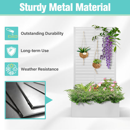 71"x35"x16" Metal Planter Box with Trellis Raised Garden Bed with Trellis, Planter Box & Privacy Screen for Climbing Plants, Vegetable, Vines(White, Louvered)