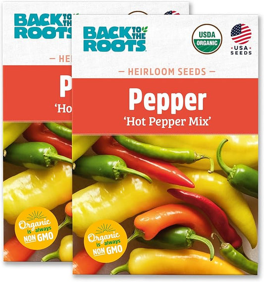Back to The Roots 100% Organic Heirloom Seeds - Hot Pepper Medley Value Pack (280mg Total)