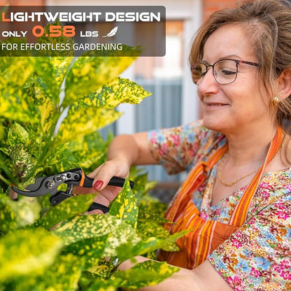 Pruning Shears for Gardening, 8.5" Professional Bypass Garden Scissors & Hedge Clippers for Branch, Plant Trimming, Heavy Duty Hand Pruner【Titanium Blade】【Arthritis Friendly】【Ergonomic Handle】