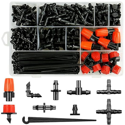 245 Pcs Drip Irrigation Fittings Kit for 1/4" Tubing：Gardrip 1/4 Inch Drip System Barbed Connectors (Nozzles, Nozzle Tees, Drippers, Single Barbs, Couplings, Tees, Elbows, Plugs, Crosses, Drip Stakes)