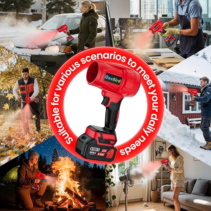 Cordless-Leaf-Blower for Lawn Care-Handheld Blower-Electric Leaf Blower with Battery and Charger with 21V, 4.0Ah X 2 Batteries, Portable dust Cleaner-Lightweight Leaf blowers for Patio Cleaning-red