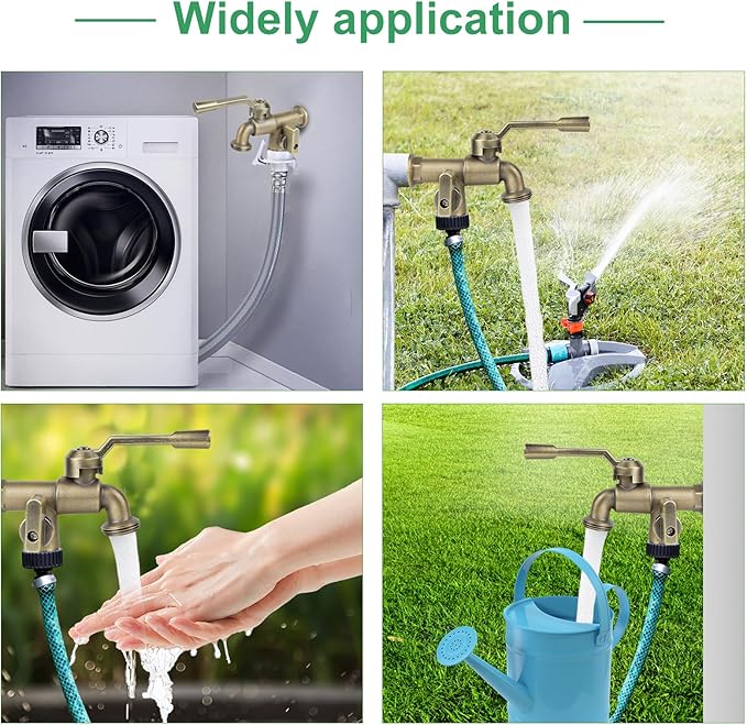 Outside Water Faucet,Outdoor Wall Mounted Garden Double Faucets Two 3/4 inch Brass Ball Valves Water Tap Frost-Proof Outside Spigot Replacement with 2 Outlets for Home Balcony (Bronze 3/4" Male Inlet)