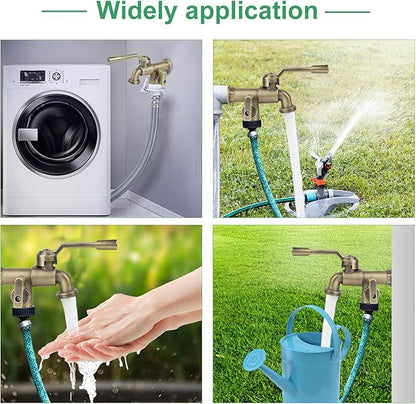 Outside Water Faucet,Outdoor Wall Mounted Garden Double Faucets Two 3/4 inch Brass Ball Valves Water Tap Frost-Proof Outside Spigot Replacement with 2 Outlets for Home Balcony (Bronze 3/4" Male Inlet)