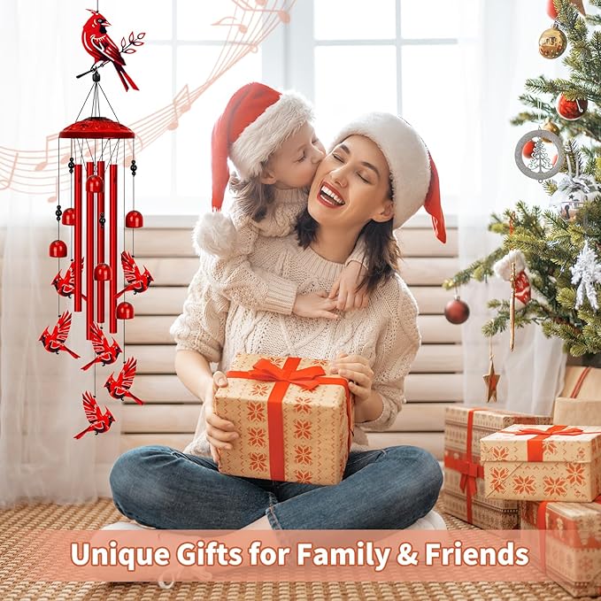 Cardinal Wind Chimes for Outside, Large Cardinal Garden Decor Bird Wind Chime, Memorial Cardinal Gifts for Women, 40" Outdoor Windchimes for Lawn, Porch, Patio, Yard, Christmas