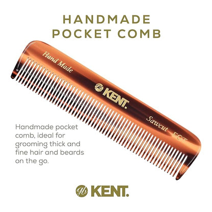 Kent FOT Tortoise Fine Tooth Comb for Men - Handmade Pocket Comb for Travel, Styling, Fine or Thinning Hair, Mustache and Beard Care Handpolished Saw-Cut Made in England