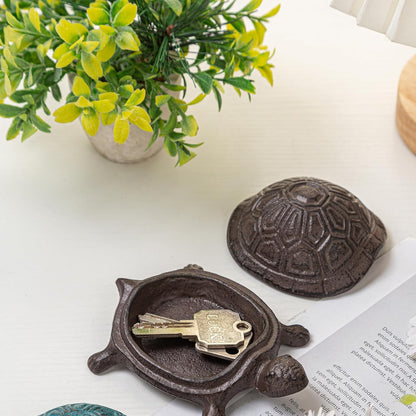 Spare Key Hiders Outside Cast Iron Turtle Hidden Key Holder for Outdoor, Yard, Patio Hide A Key and Decoration Garden, Brown