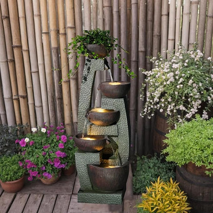 47.5" H Water Fountain Outdoor with LED Lights & Pump, 5-Tier Cascading Outdoor Fountain for Garden,Patio,Porch,Backyard,Home Art Decor Gifts for Housewarming