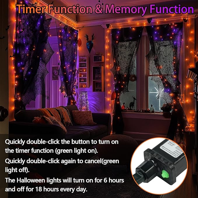 Upgraded Connectable 200 LED Halloween String Lights Outdoor Indoor, 66FT Orange and Purple Halloween Lights 13 Modes, Waterproof Twinkle Fairy Lights Plug in Clear Wire for Tree, Bedroom Decoration