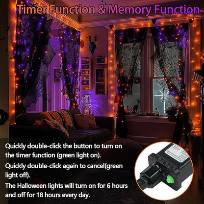 Upgraded Connectable 200 LED Halloween String Lights Outdoor Indoor, 66FT Orange and Purple Halloween Lights 13 Modes, Waterproof Twinkle Fairy Lights Plug in Clear Wire for Tree, Bedroom Decoration