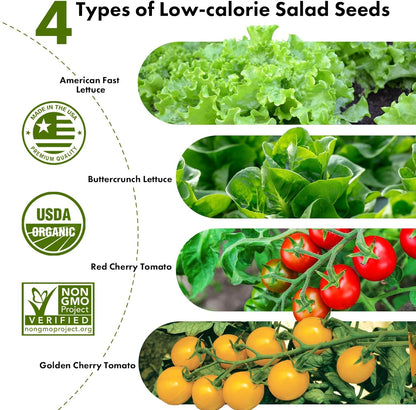 LYKOCLEAN Low-calorie Salad Seed Pods for AeroGarden, Ahopegarden, iDOO Hydroponics Growing System, 350 Seeds+ Including American Fast Lettuce, Buttercrunch Lettuce, Red Tomato, Golden Tomato (7-Pods)