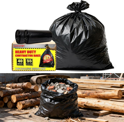 55-60 Gallon Trash Bags 40 Count, 2 Mil Heavy Duty Trash Bags, Durable & Tear-Resistant Trash Can Liners, Large Black Garbage Bags for Household Waste, Kitchen Waste, Yard Trash & Packing Leaves