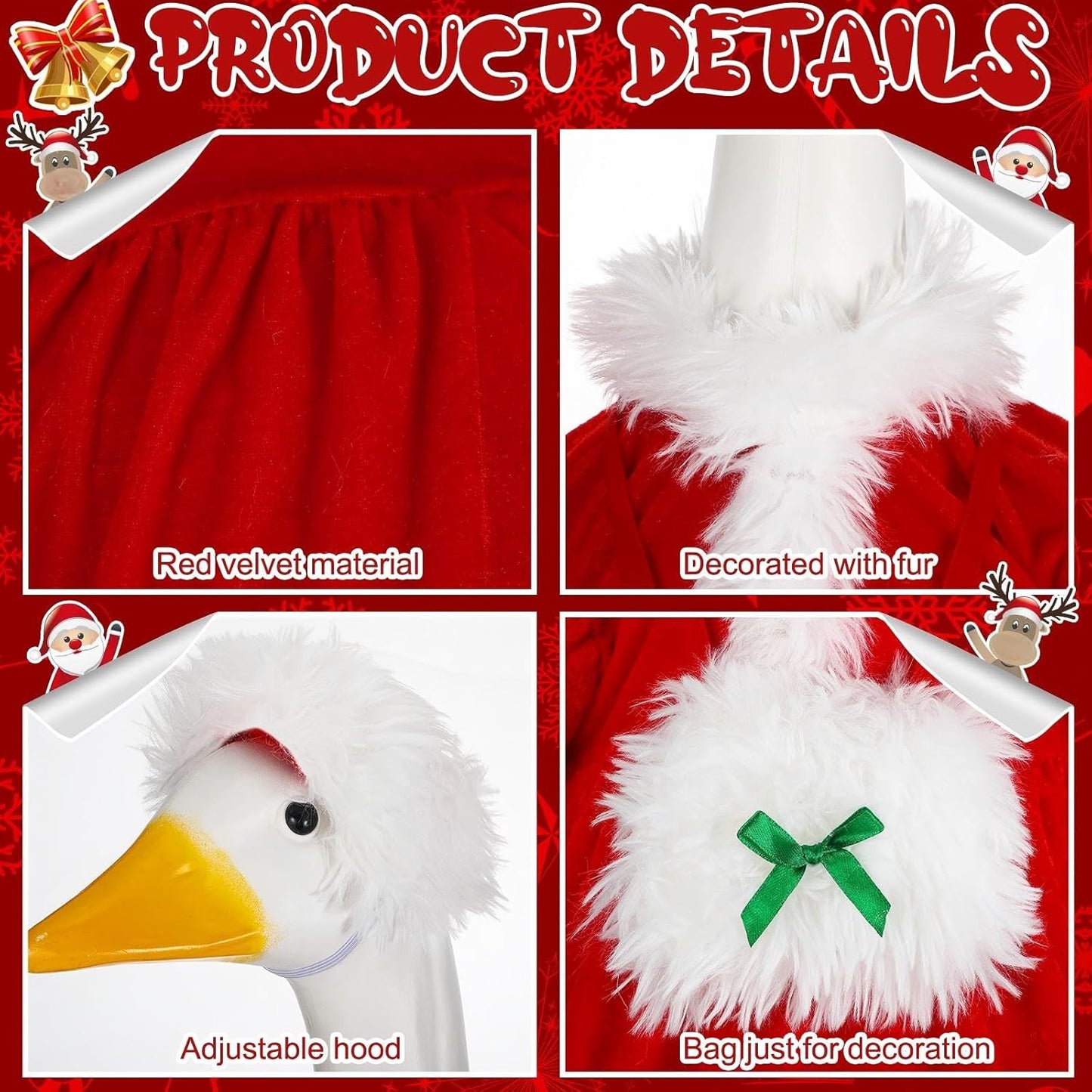 Suzile Christmas Mrs. Claus Goose Outfit Dresses Clothes for 23" High Cement or Plastic Porch Goose Costume for Yard Lawn Outdoor Garden Patio Statue Xmas Santa Holiday Decor