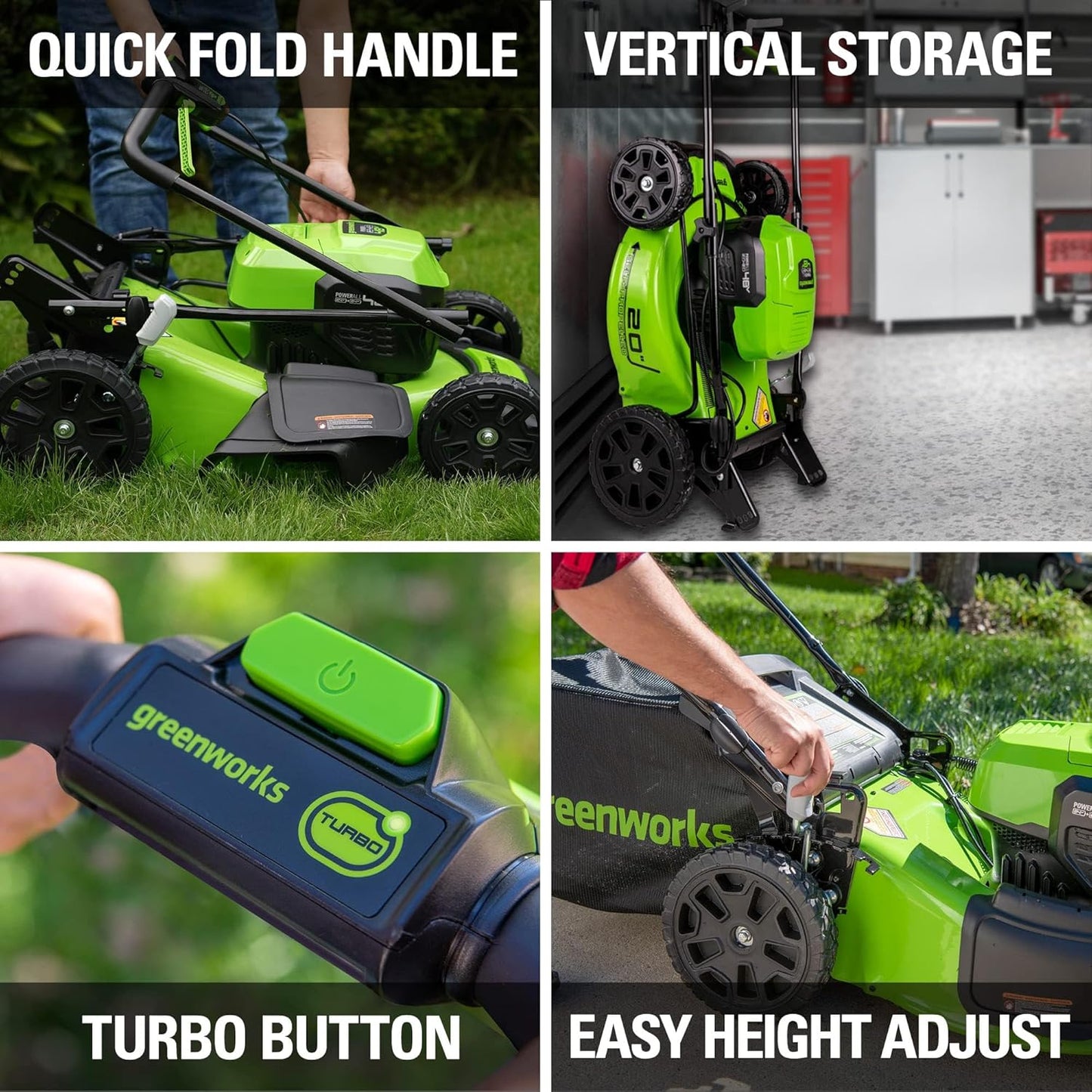 Greenworks 48V (2x24V) All-in-One Cordless Combo - 20" Push Lawn Mower, 12" Trimmer, 320 CFM Blower & 500 Lumen Lantern